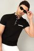 Men Black Henley Half Sleeve T-Shirt